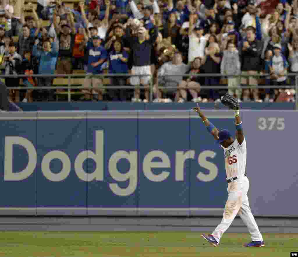 El jardinero derecho de Los Ángeles Dodgers, Yasiel Puig.